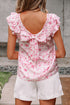 Floral Print Ruffle Sleeve Square Neck Tie Back Blouse