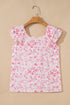 Floral Print Ruffle Sleeve Square Neck Tie Back Blouse