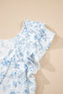 Floral Print Ruffle Sleeve Square Neck Tie Back Blouse