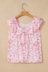 Floral Print Ruffle Sleeve Square Neck Tie Back Blouse