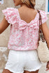Floral Print Ruffle Sleeve Square Neck Tie Back Blouse
