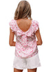 Floral Print Ruffle Sleeve Square Neck Tie Back Blouse