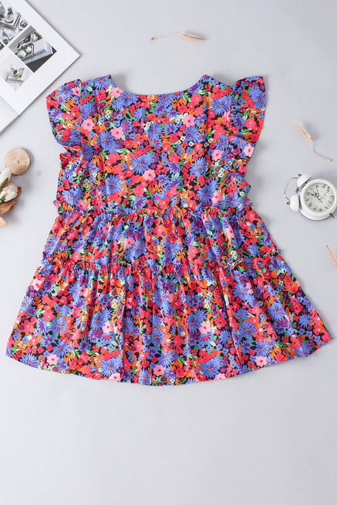 Floral Print Ruffle Sleeve Tiered Babydoll Top