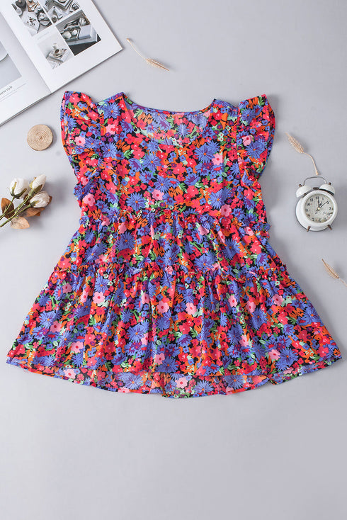 Floral Print Ruffle Sleeve Tiered Babydoll Top