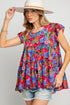 Floral Print Ruffle Sleeve Tiered Babydoll Top