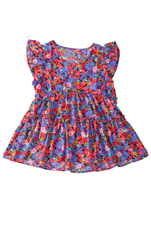Floral Print Ruffle Sleeve Tiered Babydoll Top