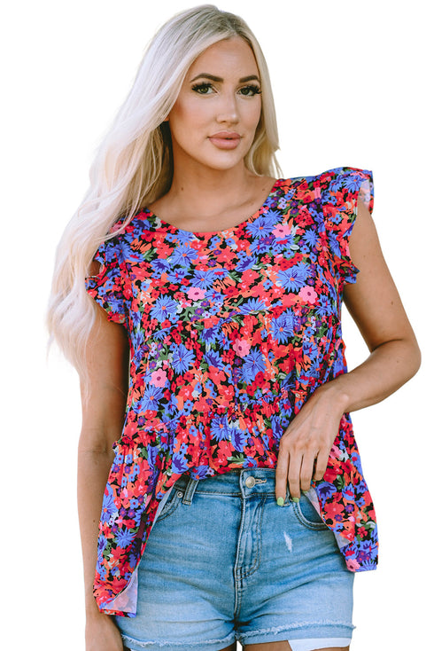Floral Print Ruffle Sleeve Tiered Babydoll Top