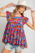 Floral Print Ruffle Sleeve Tiered Babydoll Top