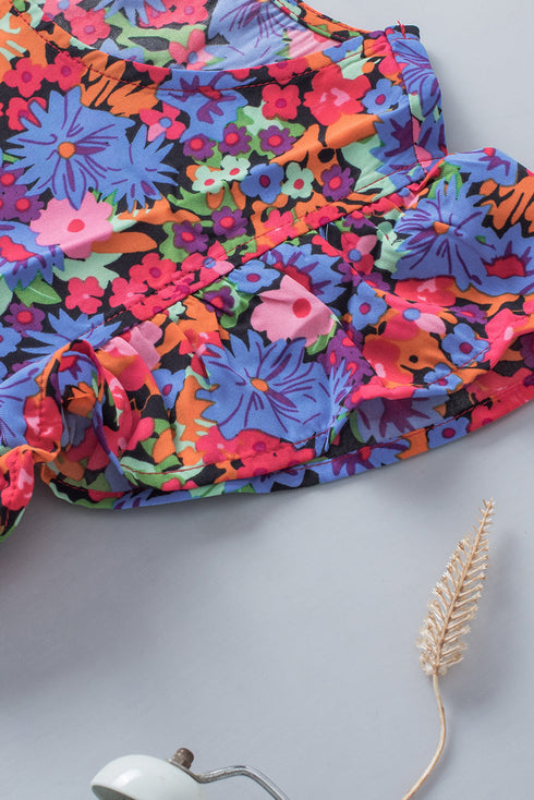 Floral Print Ruffle Sleeve Tiered Babydoll Top