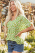 Floral Print Ruffle Sleeve V Neck Viscose Blouse