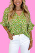 Floral Print Ruffle Sleeve V Neck Viscose Blouse