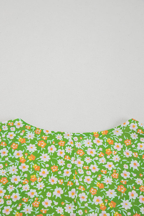 Floral Print Ruffle Sleeve V Neck Viscose Blouse