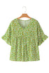 Floral Print Ruffle Sleeve V Neck Viscose Blouse