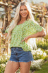 Floral Print Ruffle Sleeve V Neck Viscose Blouse