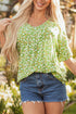 Floral Print Ruffle Sleeve V Neck Viscose Blouse