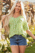 Floral Print Ruffle Sleeve V Neck Viscose Blouse