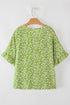 Floral Print Ruffle Sleeve V Neck Viscose Blouse