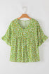 Floral Print Ruffle Sleeve V Neck Viscose Blouse