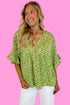 Floral Print Ruffle Sleeve V Neck Viscose Blouse