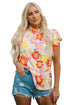 Floral Print Ruffle Stand Collar Flutter Sleeve Top