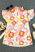 Floral Print Ruffle Stand Collar Flutter Sleeve Top