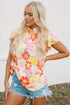 Floral Print Ruffle Stand Collar Flutter Sleeve Top