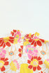 Floral Print Ruffle Stand Collar Flutter Sleeve Top