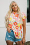Floral Print Ruffle Stand Collar Flutter Sleeve Top