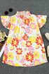 Floral Print Ruffle Stand Collar Flutter Sleeve Top