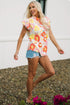 Floral Print Ruffle Stand Collar Flutter Sleeve Top