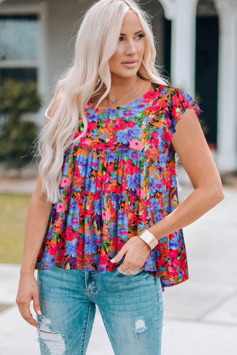 Floral Print Ruffle Tiered Short Sleeve Babydoll Top