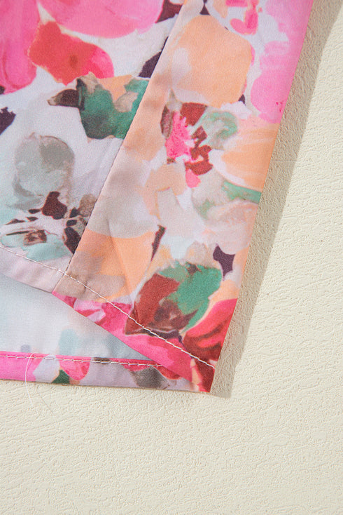 Floral Print Ruffle Trim Button Front Blouse