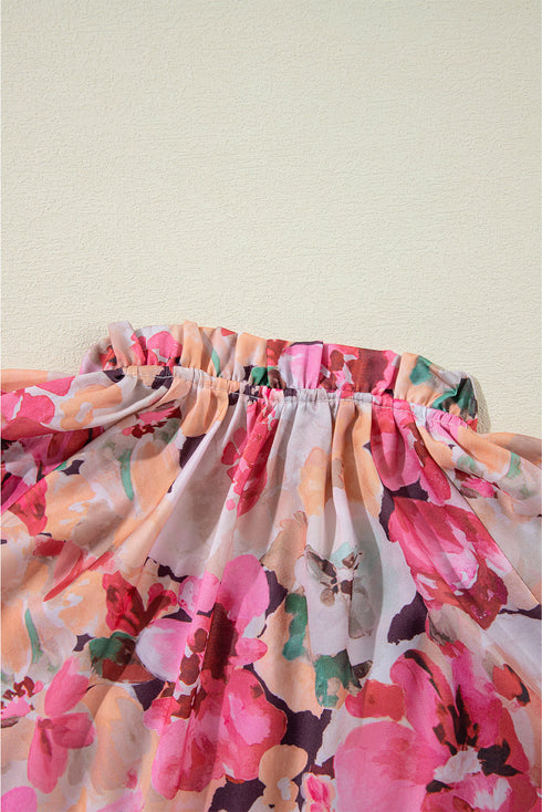Floral Print Ruffle Trim Button Front Blouse