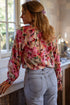 Floral Print Ruffle Trim Button Front Blouse