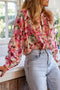 Floral Print Ruffle Trim Button Front Blouse