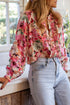 Floral Print Ruffle Trim Button Front Blouse