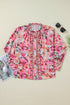 Floral Print Ruffle Trim Button Front Blouse