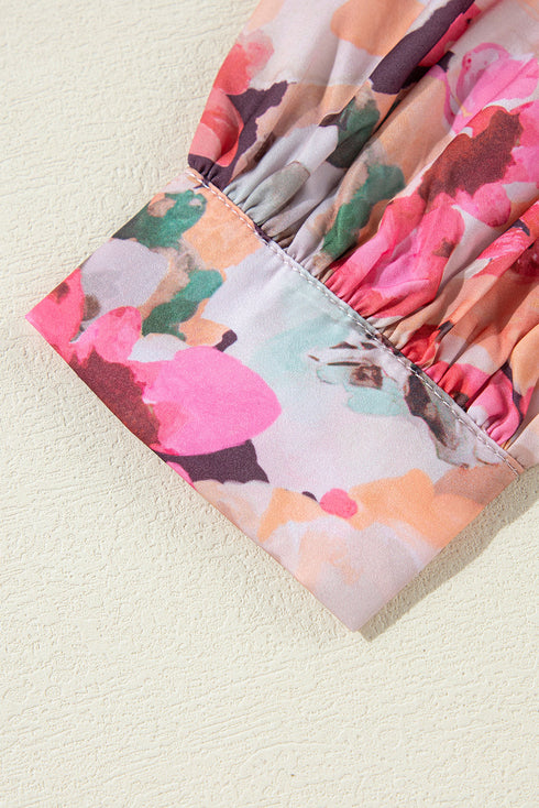 Floral Print Ruffle Trim Button Front Blouse
