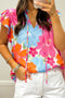 Floral Print Ruffle Trim Tie Neck Sleeveless Blouse