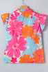 Floral Print Ruffle Trim Tie Neck Sleeveless Blouse