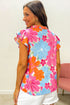 Floral Print Ruffle Trim Tie Neck Sleeveless Blouse