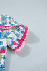 Floral Print Ruffle V Neck Short Sleeve Tunic Shirt