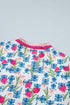 Floral Print Ruffle V Neck Short Sleeve Tunic Shirt