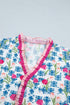 Floral Print Ruffle V Neck Short Sleeve Tunic Shirt