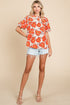 Floral Print Ruffled Mock Neck Woven Blouse