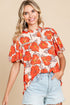 Floral Print Ruffled Mock Neck Woven Blouse