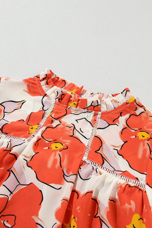 Floral Print Ruffled Mock Neck Woven Blouse