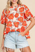 Floral Print Ruffled Mock Neck Woven Blouse