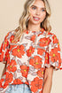 Floral Print Ruffled Mock Neck Woven Blouse