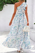 Floral Print Ruffled One Shoulder Maxi Dress